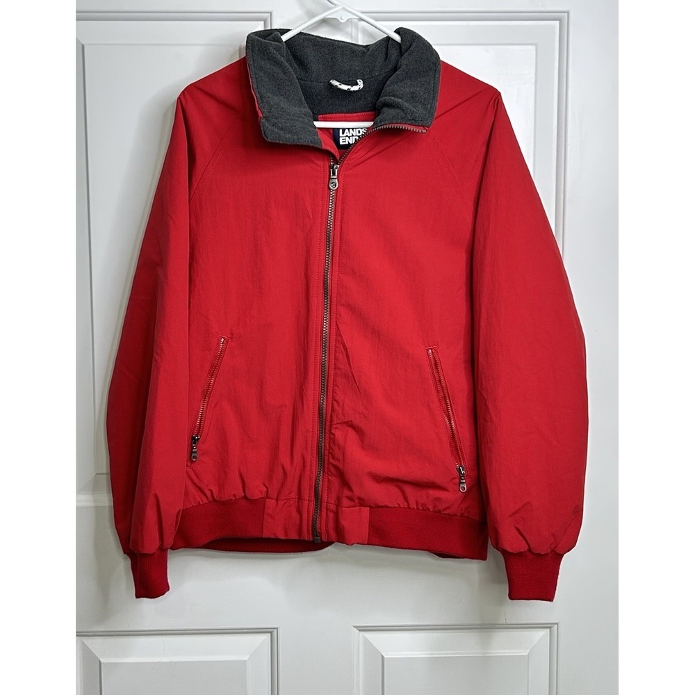 Lands End Squall Jacket / Coat Women's Medium (10-12) Red + Gray Fleece Lined